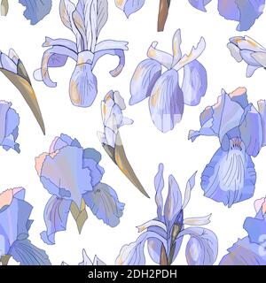 Romantic floral seamless pattern with irises. Stock Vector