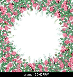 Floral square template with red roses. Excellent print for greeting cards, clothes, bed linens, fabric, textiles, gift box Stock Vector