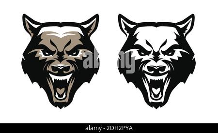 Aggressive predatory animal with fangs. Emblem vector illustration Stock Vector