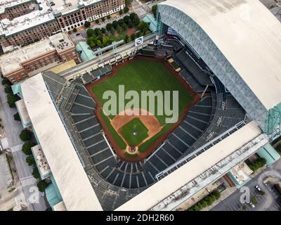 An aerial view of Minute Maid Park, Sunday, May 30, 2021, in Houston. The  stadium is the home of the Houston Astros Stock Photo - Alamy