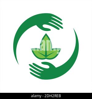 save nature abstract hand and leaves icon logo vector flat concept design Stock Vector