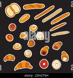 Large set of stickers or labels with bakery and sweets. Big vector collection. Stock Vector