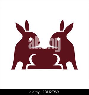 twin rabbit flat design icon logo vector flat concept design Stock Vector