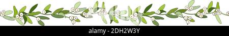 Hand drawn border with mistletoe. Vector round frame for Christmas cards and winter design. Stock Vector