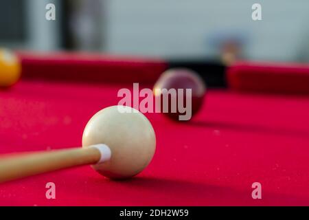 Pool Balls Are Lit On Fire While Sitting On A Pool Table In An Outdoor Environment Stock Photo