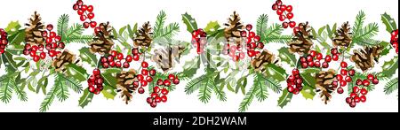 Hand drawn pattern with red berries. Vector hand drawn frame for Christmas cards and winter design. Stock Vector