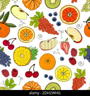 Seamless pattern with fruits and berries. Endless texture for season summer design. Stock Vector