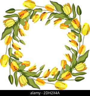 Stock vector floral wreath of seamless flower brush from tulips. Isolated and hand drawn illustration. Floral design, flower backdrop. Festive hand dr Stock Vector