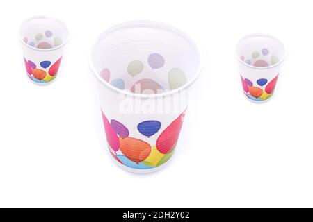 Birthday plastic cup decorated with balloons Stock Photo