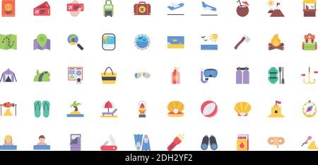 beach & camping icons pack Stock Vector