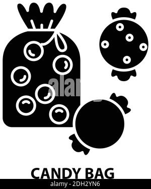 candy bag icon, black vector sign with editable strokes, concept illustration Stock Vector