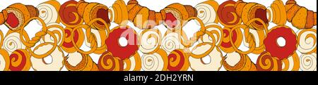 Hand drawn seamless pattern of donuts. Hand drawn elements Stock Vector