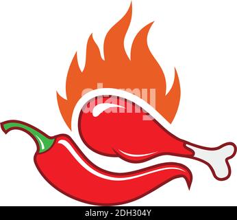 hot spicy chilli chicken icon flat logo vector concept design Stock Vector