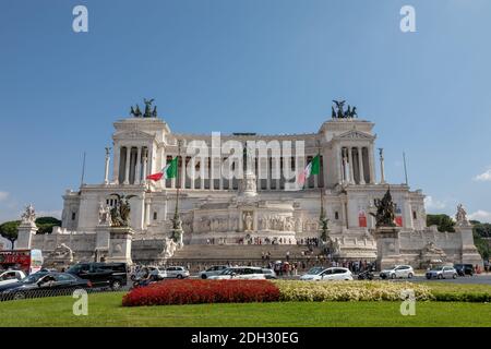 Rome, Italy - July 3, 2018: : Panoramic front view of museum the Vittorio Emanuele II Monument also known as the Vittoriano or Altare della Patria at Stock Photo