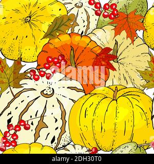 Autumn seamless pattern of autumn elements isolated on white background. Stock Vector