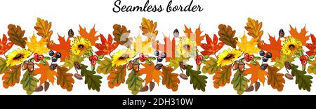Seamless pattern with fall maple leaves izolate on white. Vector illustration. Stock Vector