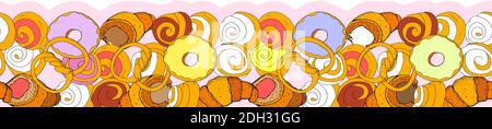 Hand drawn seamless pattern of donuts. Hand drawn elements Stock Vector
