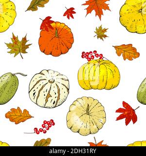 Autumn seamless pattern of autumn elements isolated on white background. Stock Vector