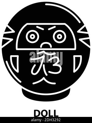 doll icon, black vector sign with editable strokes, concept illustration Stock Vector