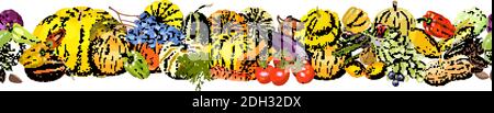 Seamless fruit pattern with apricots, apples, grapes and nuts. Stock Vector