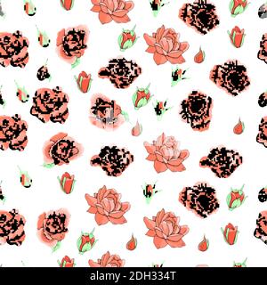 Flowers seamless pattern. Vector hand drawn illustration of roses. For textiles, wallpaper, fabric, gift boxes, greeting card and invitations Stock Vector