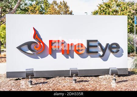 Sep 24, 2020 Milpitas / CA / USA - FireEye logo at their headquarters in Silicon Valley; FireEye, Inc. provides malware protection systems and network Stock Photo