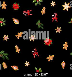 Endless texture with traditional Christmas symbols. Seamless vector pattern for your festive design, fabrics Stock Vector