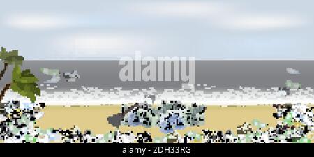 Environmental disaster of plastic debris in the ocean. Garbage on the coast in the sea. The problem of cleaning and separation of garbage. The concept Stock Vector