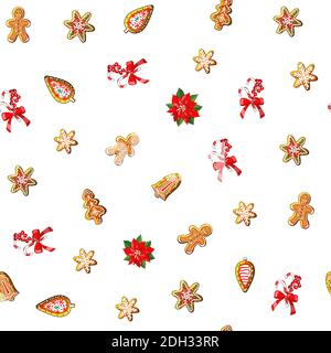 Endless texture with traditional Christmas symbols. Seamless vector pattern for your festive design, fabrics Stock Vector