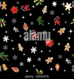 Endless texture with traditional Christmas symbols. Seamless vector pattern for your festive design, fabrics Stock Vector