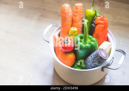 Healthy eating: Topview of fresh organic vegetables in the kitchen Stock Photo