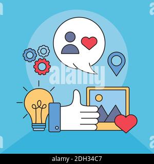 bundle of seven social media set line and fill style icons vector illustration design Stock Vector