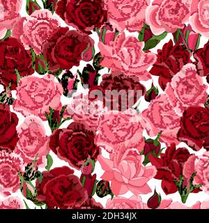 Flowers seamless pattern. Vector hand drawn illustration of roses. For textiles, wallpaper, fabric, gift boxes, greeting card and invitations Stock Vector