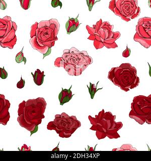 Flowers seamless pattern. Vector hand drawn illustration of roses. For textiles, wallpaper, fabric, gift boxes, greeting card and invitations Stock Vector