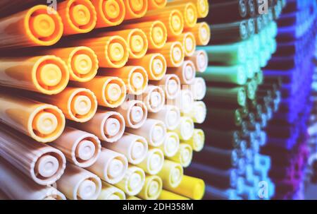 Creativity: Colored pencils in a stationary shop, close up Stock Photo