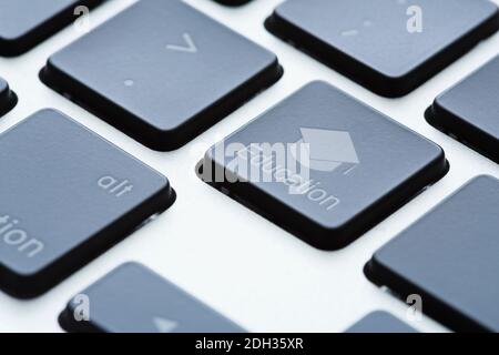 Education key highlighted on a laptop keyboard focuses on technology and learning in modern academic settings Stock Photo