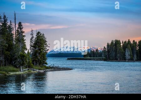 An overlooking landscape view of Yellowstone National Park, Wyoming Stock Photo