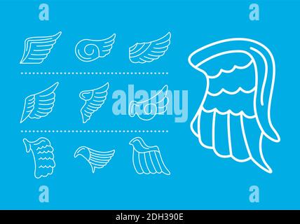 bundle of wings feathers birds line style icons vector illustration design Stock Vector