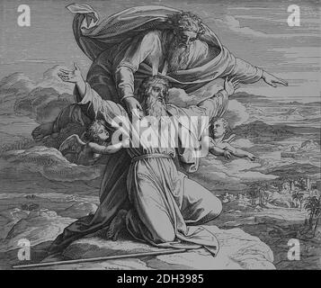 God shows Moses the promised land. Dueronomy; chapter 34. Engraving by Julius Schnorr von Carolsfeld (1794-1872). Stock Photo