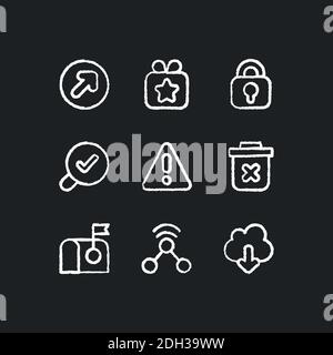 Easy to use interface creation process chalk white icons set on black background Stock Vector