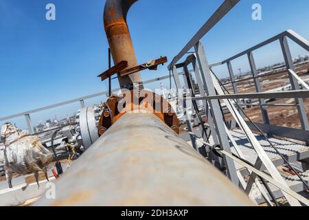 New installed process pipelines with installed shut off valves Stock Photo