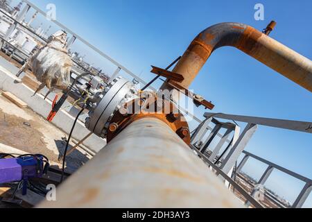 New installed process pipelines with installed shut off valves Stock Photo