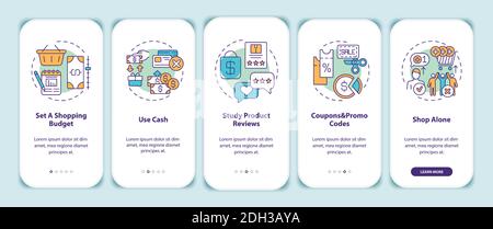Shopping tips onboarding mobile app page screen with concepts Stock Vector