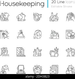 Housekeeping outline icons collection. cleaning, laundry, dusting ...