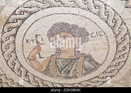 Floor mosaic of the Ktisis, Eustolios Villa, Kourion, Cyprus Stock Photo