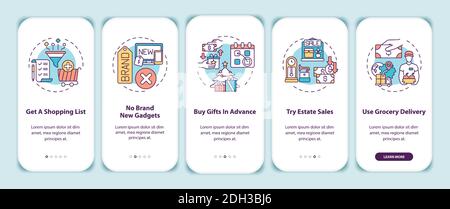 Shopping tips onboarding mobile app page screen with concepts Stock Vector