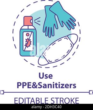 Using PPE and sanitizers concept icon Stock Vector