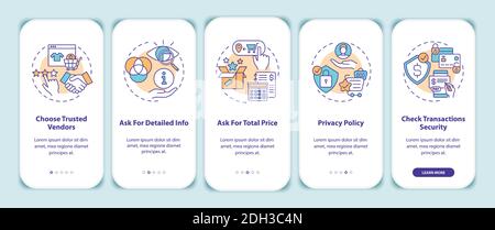 Online shopping tips onboarding mobile app page screen with concepts Stock Vector