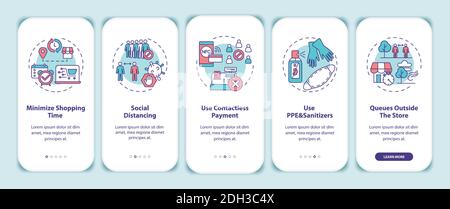 Safe shopping during Covid tips onboarding mobile app page screen with concepts Stock Vector