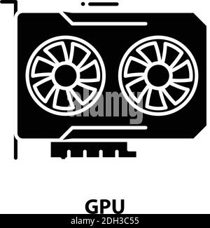 gpu icon, black vector sign with editable strokes, concept illustration Stock Vector